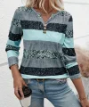 Kadın Uzun Kollu Yakadan Düğmeli çizgili Desenli Süprem Bluz