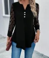 Kadın Uzun Kollu Yakadan Düğmeli Kolları Tül Detaylı Viskon Bluz