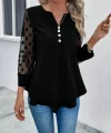 Kadın Uzun Kollu Yakadan Düğmeli Kolları Tül Detaylı Viskon Bluz