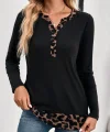 Kadın Uzun Kollu Yakadan Düğmeli Leopar Detaylı Kaşkorse Bluz