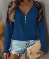 Kadın Uzun Kollu Yakadan Fermuarlı Viskon Bluz