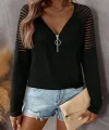 Kadın Uzun Kollu Yakadan Fermuarlı Viskon Bluz