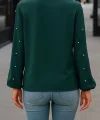 Kadın Uzun Kollu Yakadan Fiyonklu Incili Ithal Krep Bluz