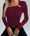 Kadın Uzun Kollu Yakadan Halka Detaylı Viskon Bluz