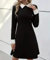 Kadın Uzun Kollu Yakalı A Kesim Kısa Ithal Krep Elbise