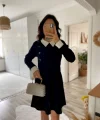 Kadın Uzun Kollu Yakalı A Kesim Kısa Ithal Krep Elbise