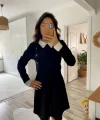 Kadın Uzun Kollu Yakalı A Kesim Kısa Ithal Krep Elbise