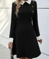 Kadın Uzun Kollu Yakalı A Kesim Kısa Ithal Krep Elbise
