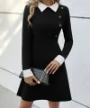 Kadın Uzun Kollu Yakalı A Kesim Kısa Ithal Krep Elbise