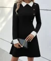 Kadın Uzun Kollu Yakalı A Kesim Kısa Ithal Krep Elbise