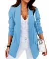 Kadın Uzun Kollu Yakalı Cepli Dokuma Blazer Kumaş Ceket