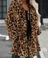Kadın Uzun Kollu Yakalı Cepli Kısa Peluş Leopar Kaban