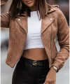 Kadın Uzun Kollu Yakalı Cıtcıtlı Fermuarlı Süet Ceket