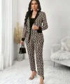 Kadın Uzun Kollu Yakalı Desenli Dalgıç Ceket Bluz Ve Pantolon üçlü Takım