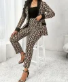 Kadın Uzun Kollu Yakalı Desenli Dalgıç Ceket Bluz Ve Pantolon üçlü Takım