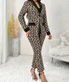 Kadın Uzun Kollu Yakalı Desenli Dalgıç Ceket Bluz Ve Pantolon üçlü Takım