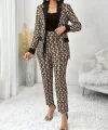 Kadın Uzun Kollu Yakalı Desenli Dalgıç Ceket Bluz Ve Pantolon üçlü Takım