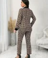 Kadın Uzun Kollu Yakalı Desenli Dalgıç Ceket Bluz Ve Pantolon üçlü Takım