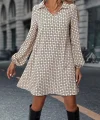 Kadın Uzun Kollu Yakalı Desenli Mini Modal Elbise