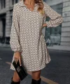 Kadın Uzun Kollu Yakalı Desenli Mini Modal Elbise