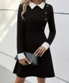 Kadın Uzun Kollu Yakalı Düğmeli Kısa Modal Mini Elbise