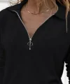 Kadın Uzun Kollu Yakalı Fermuarlı Iki Iplik Bluz