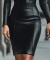 Kadın Uzun Kollu Yakalı Fermuarlı Mini Deri Elbise