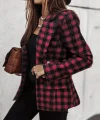 Kadın Uzun Kollu Yakalı Kare Desenli Ekoseli Düğmeli Ceket