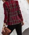 Kadın Uzun Kollu Yakalı Kare Desenli Ekoseli Düğmeli Ceket