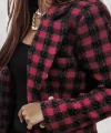 Kadın Uzun Kollu Yakalı Kare Desenli Ekoseli Düğmeli Ceket