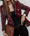 Kadın Uzun Kollu Yakalı Kare Desenli Ekoseli Düğmeli Ceket