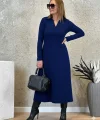 Kadın Uzun Kollu Yakalı Midi Viskon Iki Iplik Elbise
