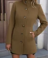 Kadın Uzun Kollu Yakalı önden Düğmeli Astarsız Ithal Kaşe Kahve Kaban