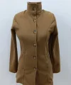 Kadın Uzun Kollu Yakalı önden Düğmeli Astarsız Ithal Kaşe Kahve Kaban