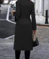 Kadın Uzun Kollu Yakalı önden Düğmeli Beli Kuşaklı Midi Gabardin Trençkot