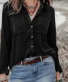 Kadın Uzun Kollu Yakalı önden Düğmeli Cep Detaylı Kadife Gömlek
