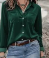 Kadın Uzun Kollu Yakalı önden Düğmeli Cep Detaylı Kadife Gömlek