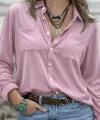 Kadın Uzun Kollu Yakalı önden Düğmeli Cep Detaylı Kadife Gömlek