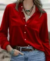 Kadın Uzun Kollu Yakalı önden Düğmeli Cep Detaylı Kadife Gömlek