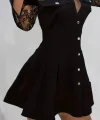 Kadın Uzun Kollu Yakalı önden Düğmeli Cep Detaylı Mini Modal Elbise