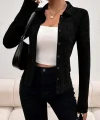 Kadın Uzun Kollu Yakalı önden Düğmeli Kısa Ceket