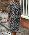 Kadın Uzun Kollu Yakalı önden Düğmeli Leopar Desenli Modal Midi Elbise