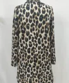 Kadın Uzun Kollu Yakalı önden Düğmeli Leopar Desenli Modal Midi Elbise