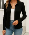 Kadın Uzun Kollu Yakalı önden Düğmeli Triko Ceket
