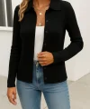 Kadın Uzun Kollu Yakalı önden Düğmeli Triko Ceket