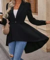 Kadın Uzun Kollu Yakalı önden Düğmeli Uzun Atlas Blazer Ceket