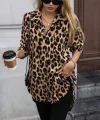 Kadın Uzun Kollu Yakalı önden Düğmeli Yandan Bağcıklı Leopar Desenli Modal Bluz