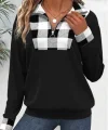 Kadın Uzun Kollu Yakalı önden Fermuarlı Ekose Detaylı Viskon Iki Iplik Bluz