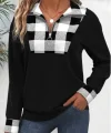 Kadın Uzun Kollu Yakalı önden Fermuarlı Ekose Detaylı Viskon Iki Iplik Bluz