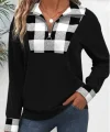 Kadın Uzun Kollu Yakalı önden Fermuarlı Ekose Detaylı Viskon Iki Iplik Bluz